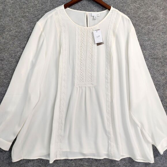 J Jill Blouse Womens 4X Ivory White Long Sleeve Embroidered Boho Tunic Top - Picture 1 of 8